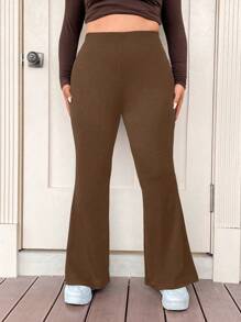 SHEIN EZwear Women's Plus Size Solid Color Bell Bottom Pants