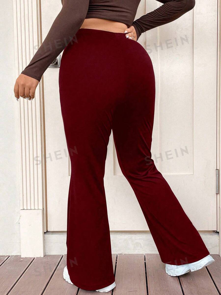 SHEIN EZwear Women's Plus Size Solid Color Bell Bottom Pants