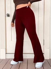 SHEIN EZwear Women's Plus Size Solid Color Bell Bottom Pants