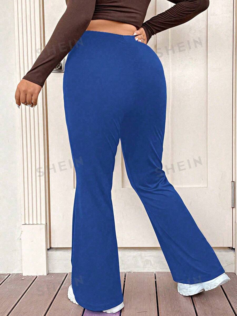 SHEIN EZwear Women's Plus Size Solid Color Bell Bottom Pants