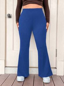 SHEIN EZwear Women's Plus Size Solid Color Bell Bottom Pants