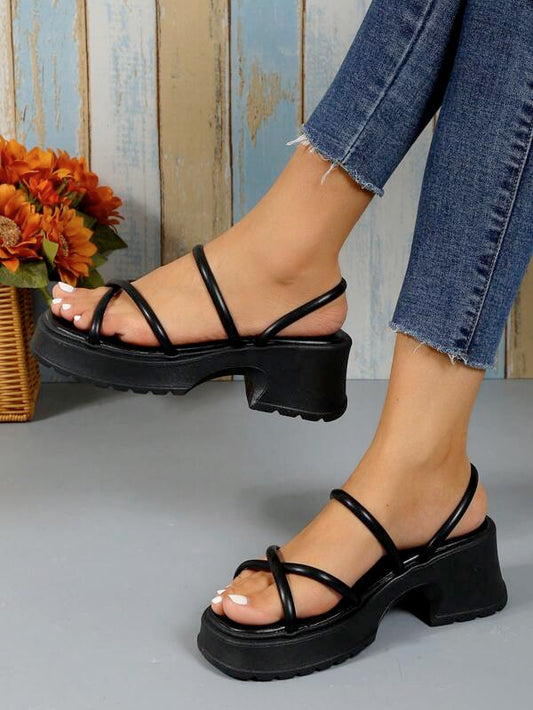 Women Criss Cross Sandals, Fashion Black Wedge Slide Sandals