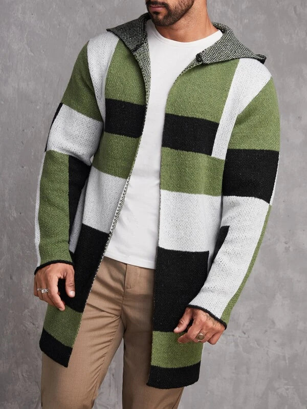 Manfinity Homme Men Color Block Hooded Duster Cardigan