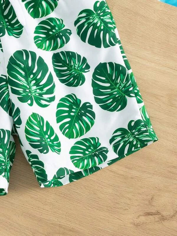 Toddler Boys 1pc Tropical Print Drawstring Waist Swim Shorts