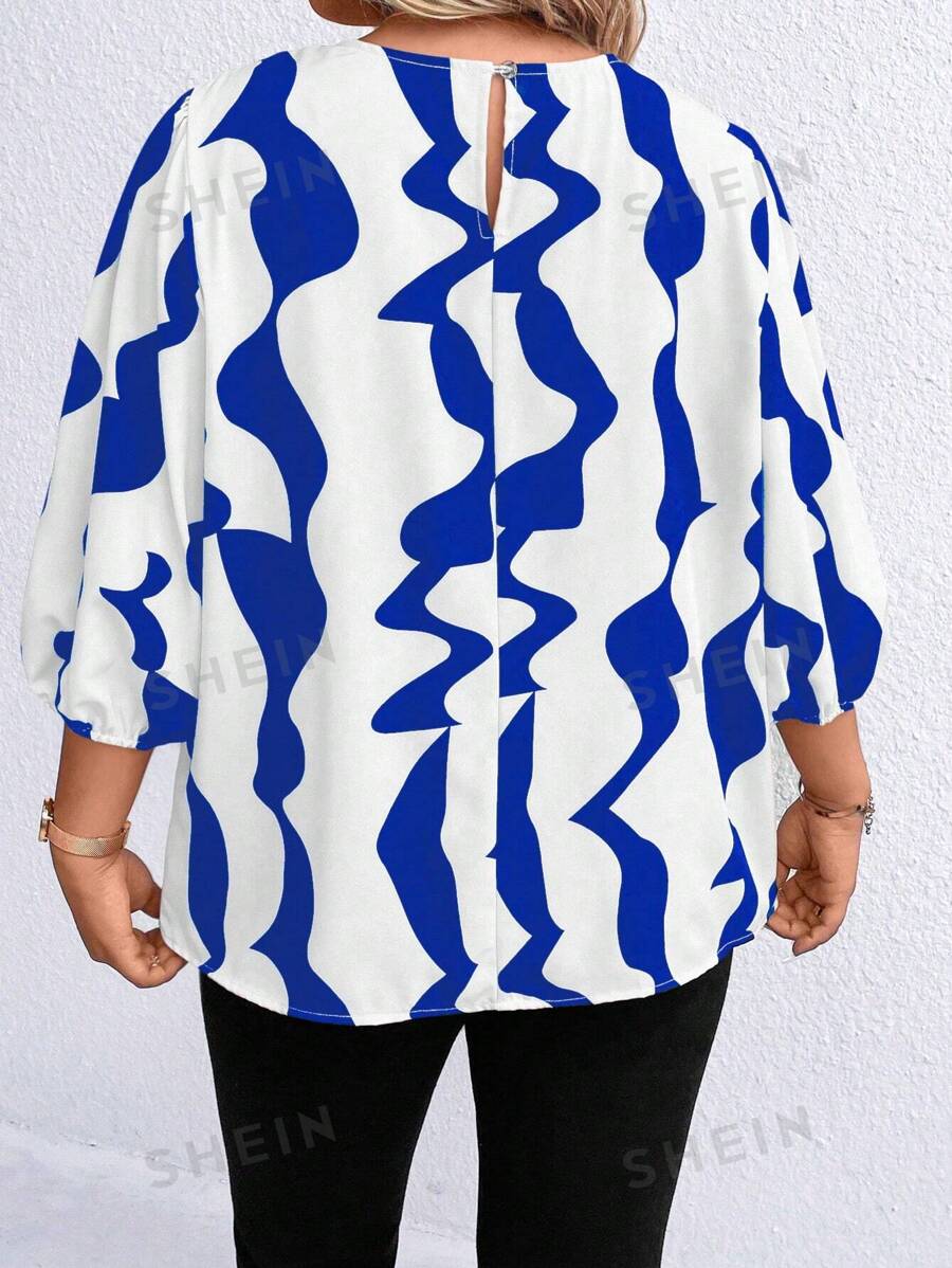 SHEIN Clasi Plus Allover Print Lantern Sleeve Blouse