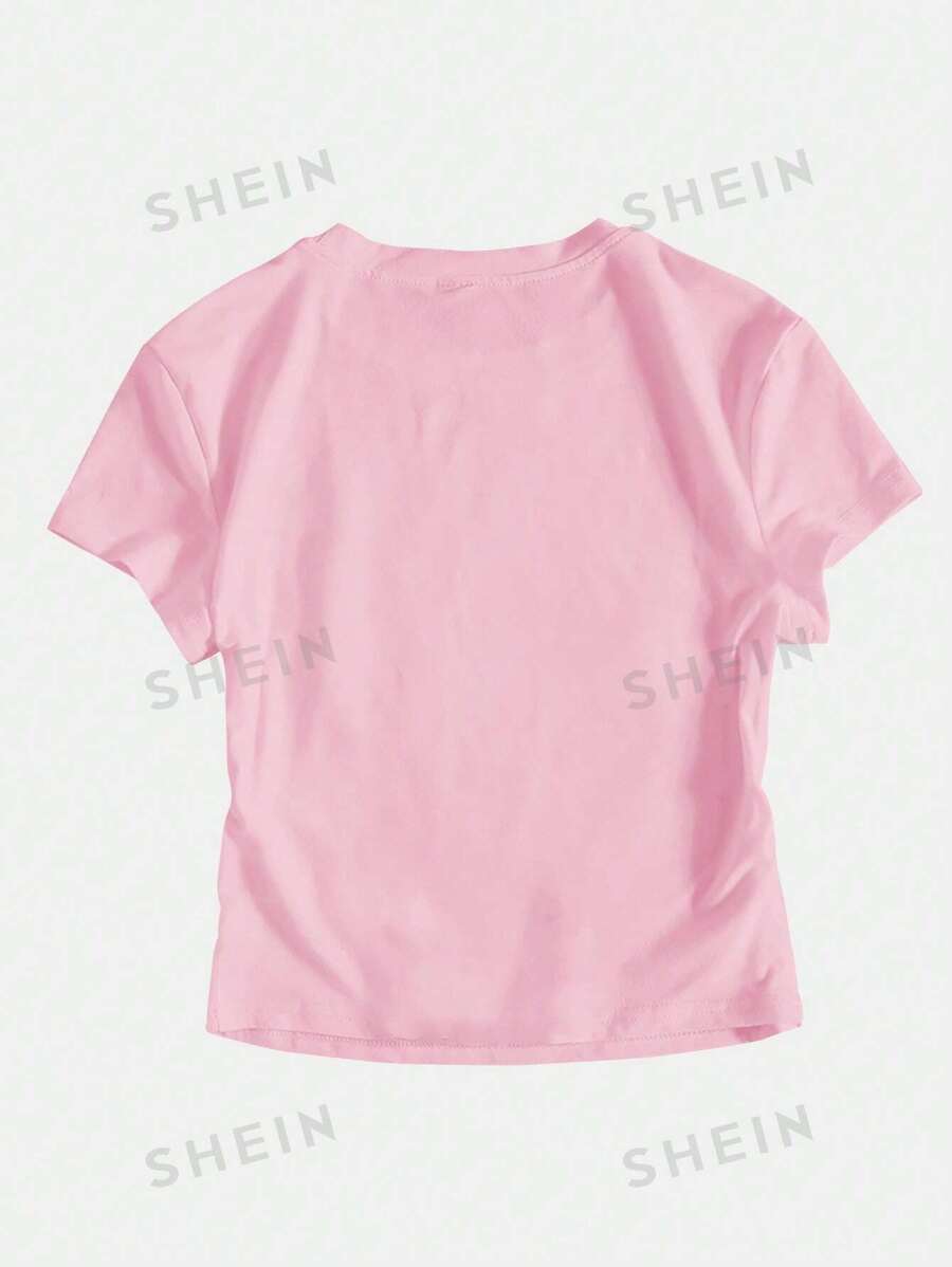 SHEIN EZwear Women's Summer Y2K Pink Hibiscus Flowers Cropped T-Shirt