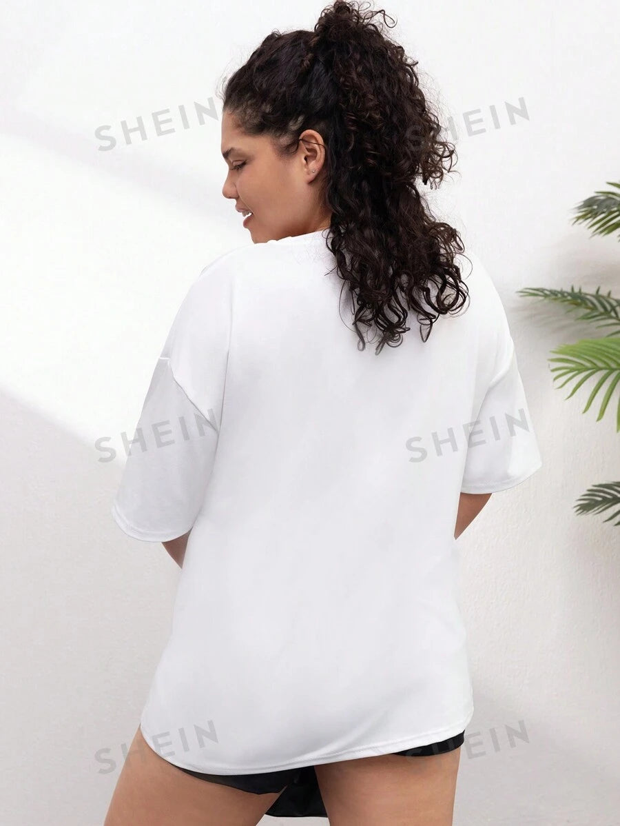 SHEIN Essnce Plus Size Summer Landscape & Letter Printed Casual T-Shirt, ROME ITALY THE ETERNAL CITY