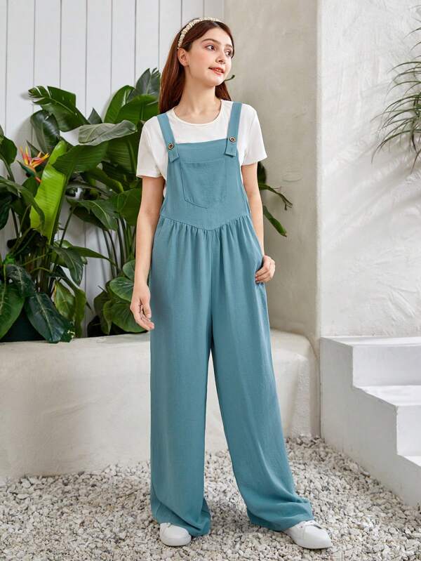 SHEIN Teen Girls Solid Overall Jumpsuit Without Tee