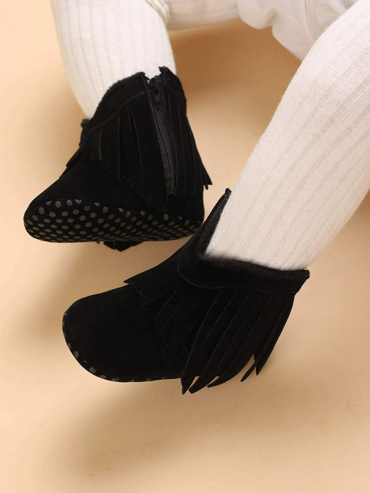 Baby Minimalist Fringe Decor Side Zipper Boots