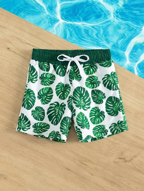 Toddler Boys 1pc Tropical Print Drawstring Waist Swim Shorts