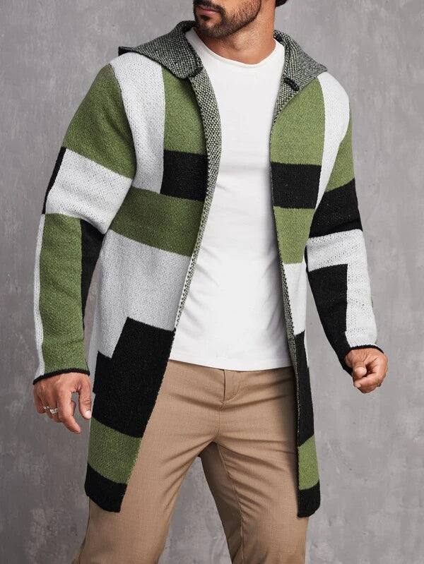 Manfinity Homme Men Color Block Hooded Duster Cardigan