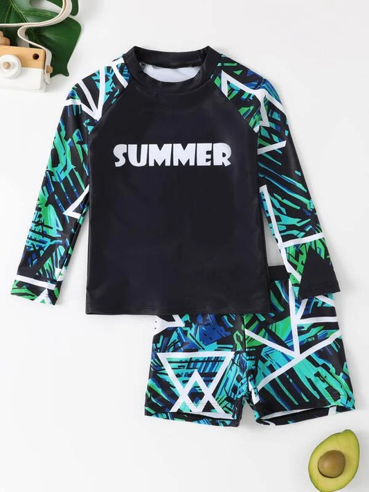 Toddler Boys Tropical & Letter Graphic Beach Swimsuit