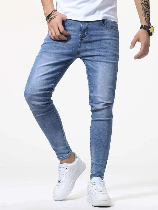 Manfinity Homme Men Cat Whisker Washed Jeans