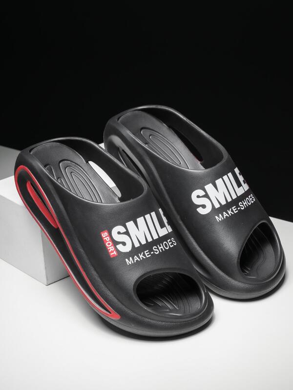 Men Single Band Letter Graphic Slides, Casual Summer EVA Slippers