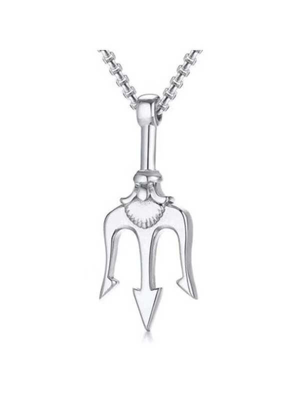 Men Trident Pendant Necklace Silver Stainless Steel Fashionable Popular Jewelry Gift Party