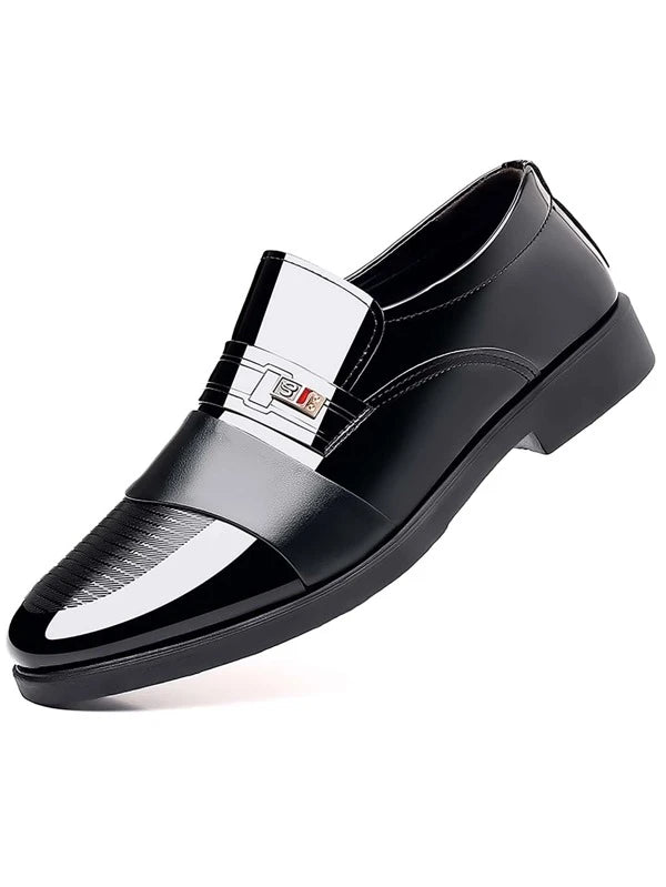 Men Metal Detail Slip-on Dress Loafers, Business Office Black Dress Shoes