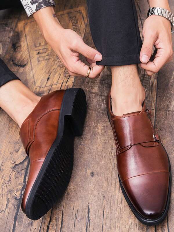 Men Buckle Decor Monk Shoes, Business Office Dress Shoes