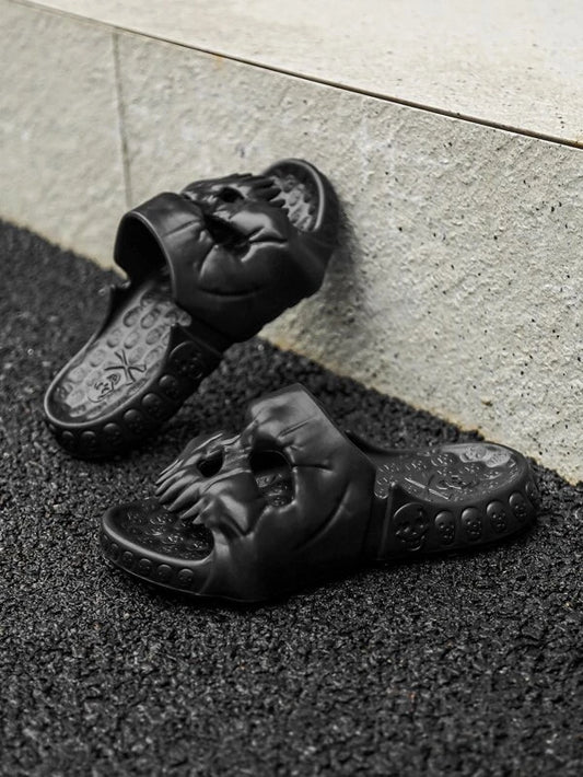 Men Skull Design Single Band Slides