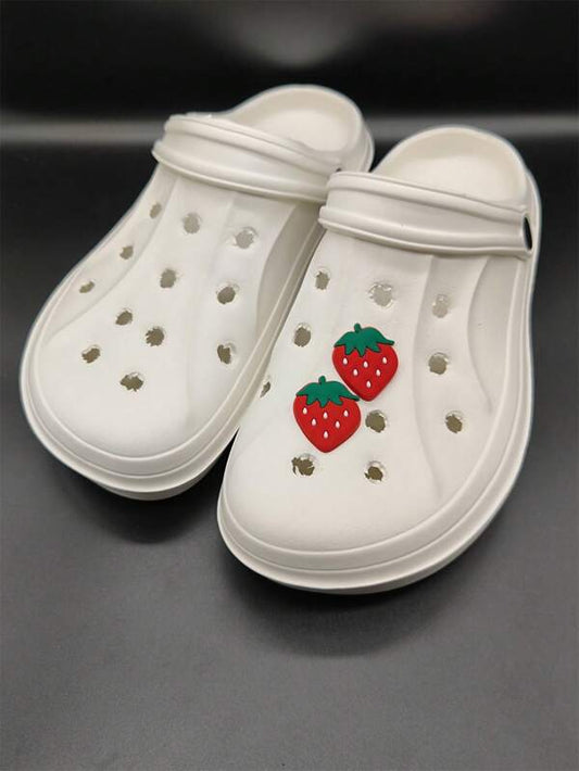 2 PCS Strawberry Design Shoe Decorations, PVC Cartoon Accessories For Clogs Slides