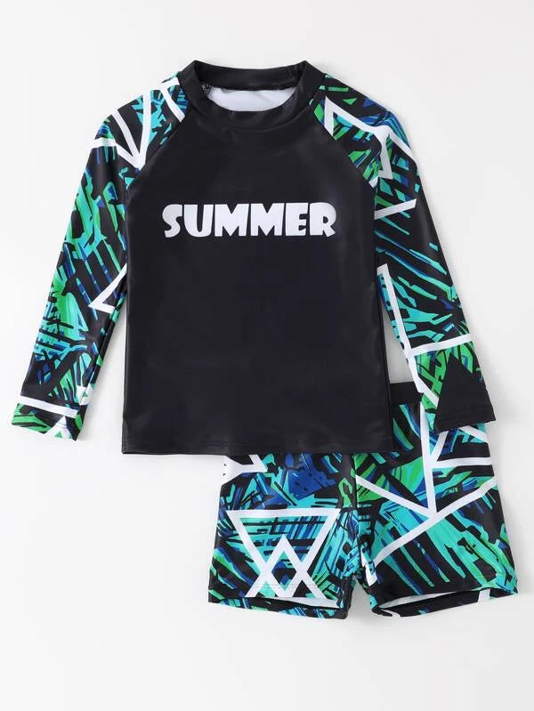 Toddler Boys Tropical & Letter Graphic Beach Swimsuit