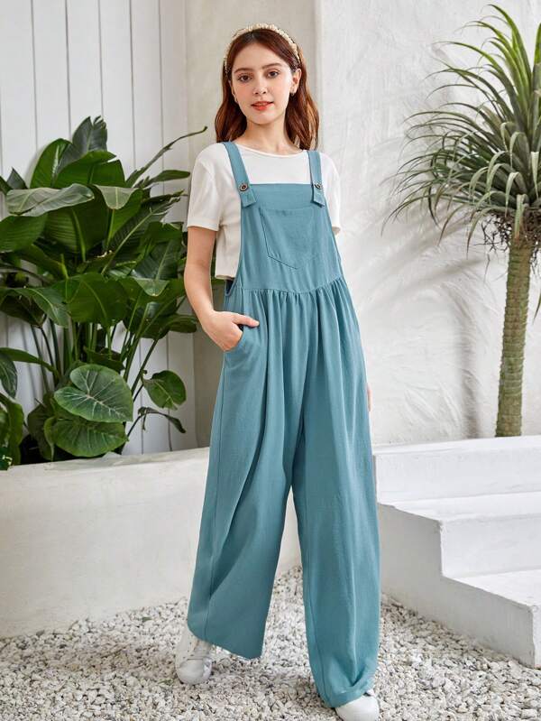 SHEIN Teen Girls Solid Overall Jumpsuit Without Tee