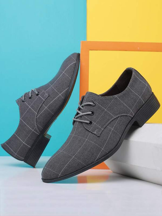 Men Plaid Lace-up Front Dress Shoes