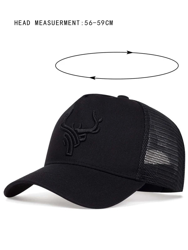 Men Antlers Embroidered Trucker Hat