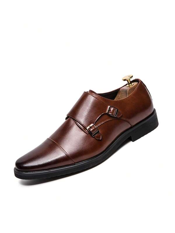 Men Buckle Decor Monk Shoes, Business Office Dress Shoes