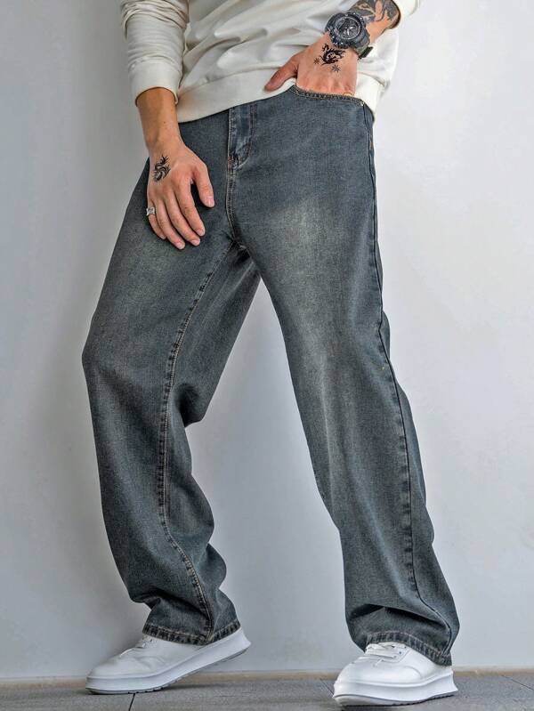 Men Slant Pocket Straight Leg Jeans