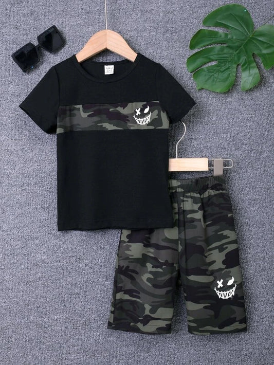 Toddler Boys Expression Print Tee & Camo Print Shorts