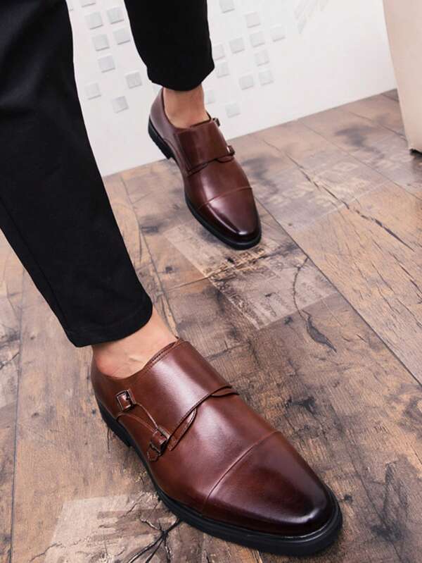 Men Buckle Decor Monk Shoes, Business Office Dress Shoes