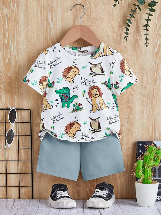 SHEIN Baby Cartoon Graphic Tee & Shorts