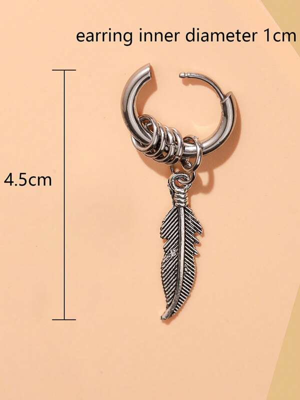 1pair Fashionable Stainless Steel Arrow & Feather Decor Mismatched Drop Earrings For Men Women For Daily Decora