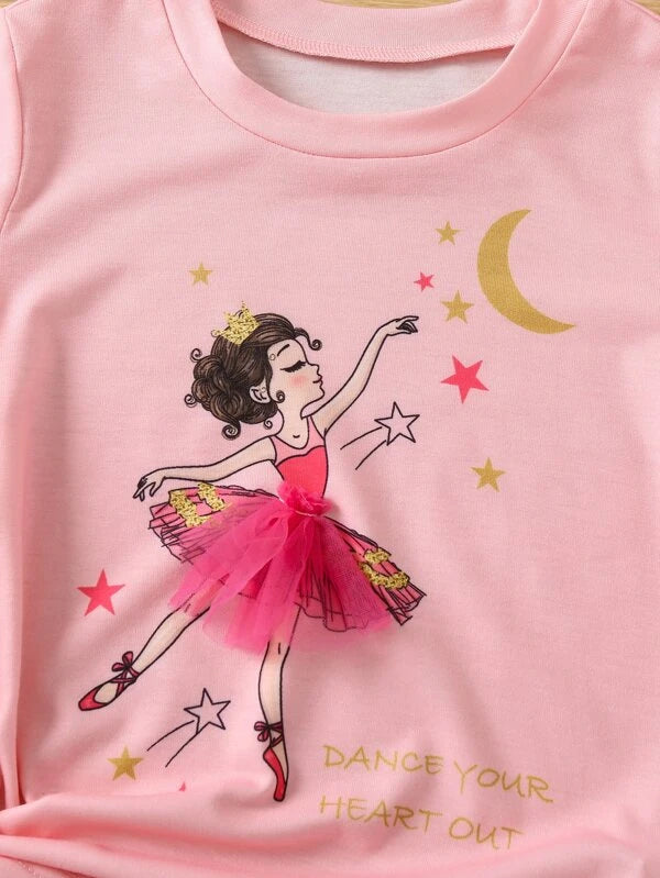 Toddler Girls Cartoon Girl And Moon Print Tee