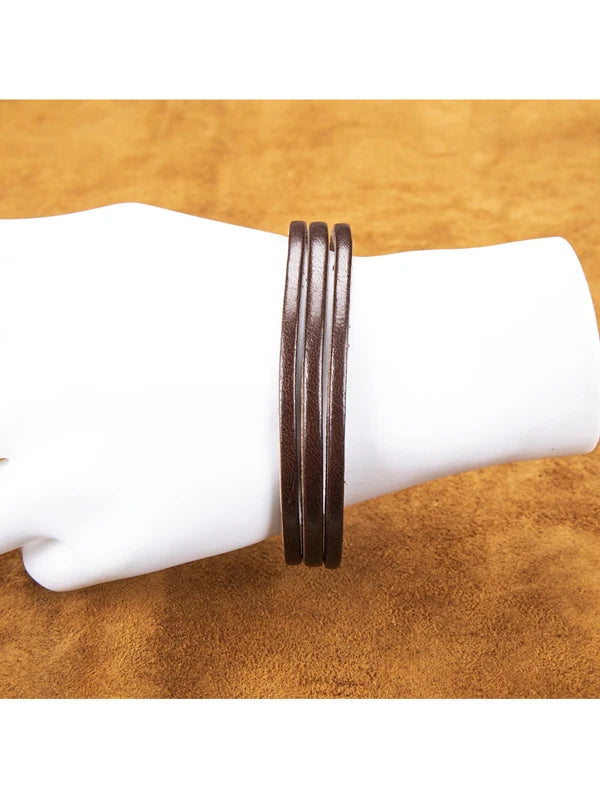 1pc New Simple Handmade Vintage Braided Leather Multi-layer Bracelet For Men And Women's Daily Wear Pu Leather Wristband