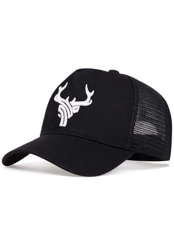 Men Antlers Embroidered Trucker Hat