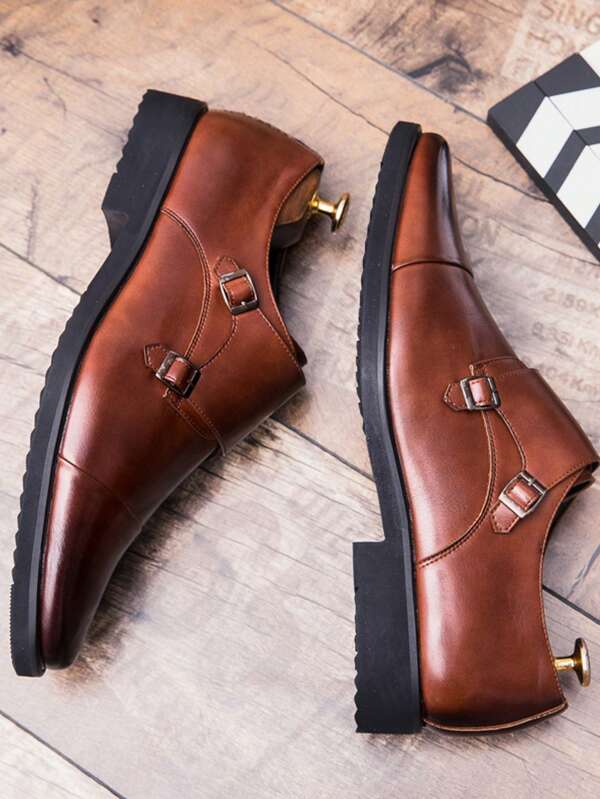 Men Buckle Decor Monk Shoes, Business Office Dress Shoes