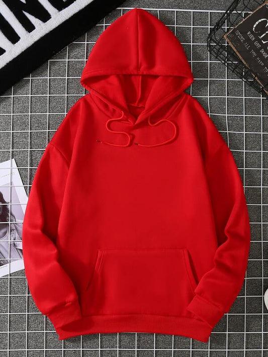 SHEIN LUNE Solid Kangaroo Pocket Drawstring Hoodie