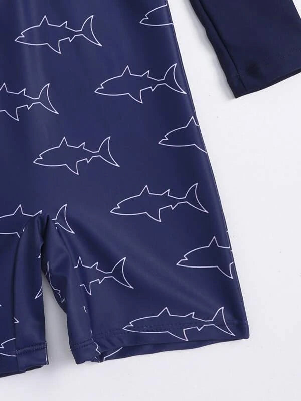 Toddler Boys Cartoon Shark Zip Front One Piece Swimsuit