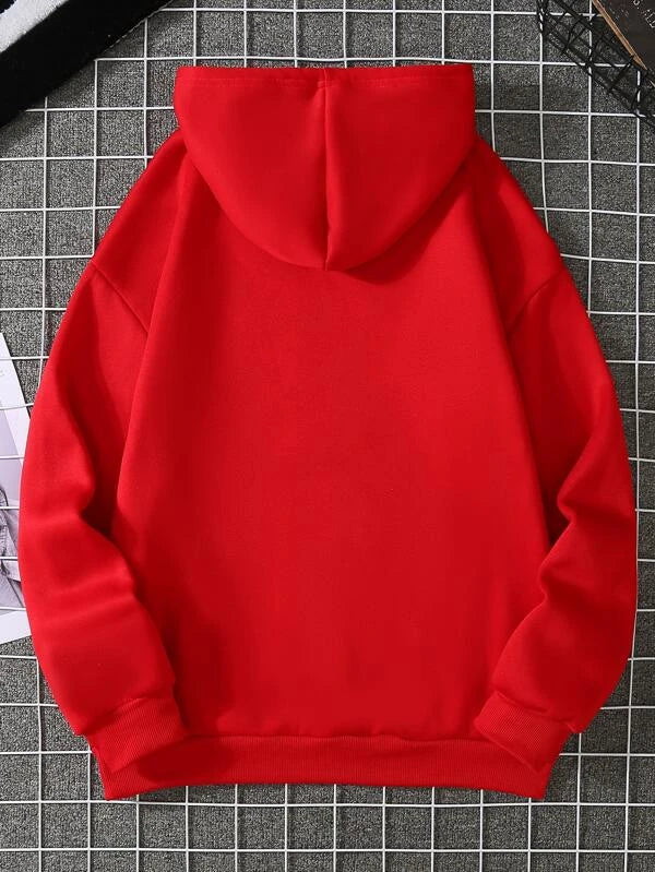 SHEIN LUNE Solid Kangaroo Pocket Drawstring Hoodie