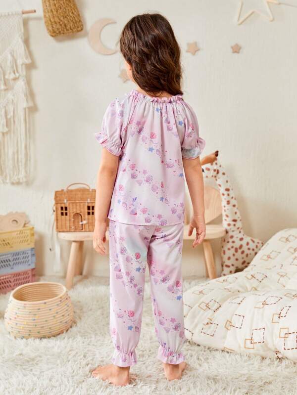 Toddler Girls Shell Print Ruffle Trim PJ Set