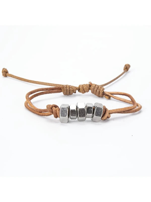 1pc Simple Handmade Rope Braided Leather Bracelet For Men And Women, Casual Daily Wear