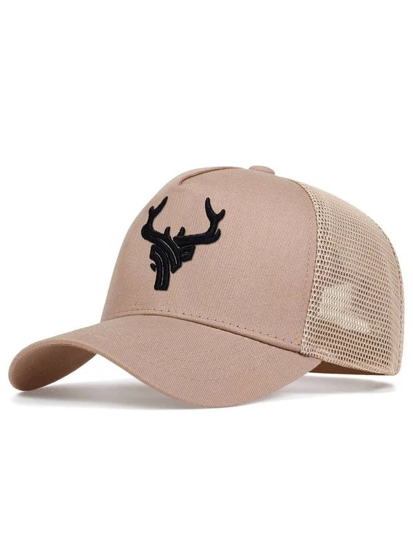 Men Antlers Embroidered Trucker Hat