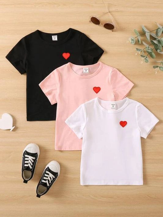 Toddler Girls 3pcs Heart Patched Tee