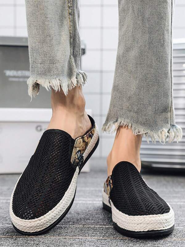 2023 New Summer Men's Slip-on Canvas Shoes, Half-slipper Style, Convenient And Breathable Casual Loafers