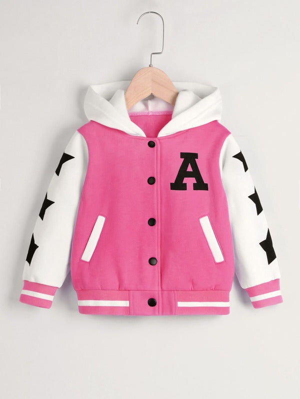 SHEIN Kids EVRYDAY Toddler Girls Letter & Star Print Thermal Hooded Jacket