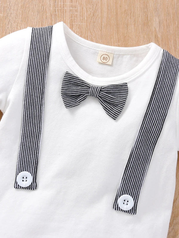 Baby Boy Bow Front Tape Tee With Striped Shorts