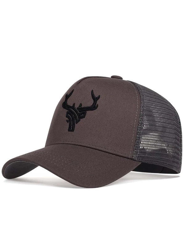 Men Antlers Embroidered Trucker Hat