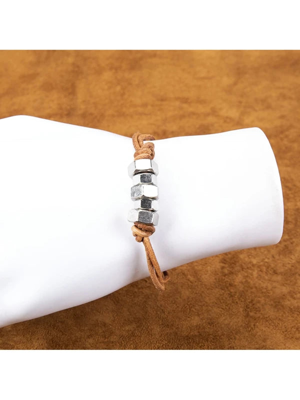 1pc Simple Handmade Rope Braided Leather Bracelet For Men And Women, Casual Daily Wear