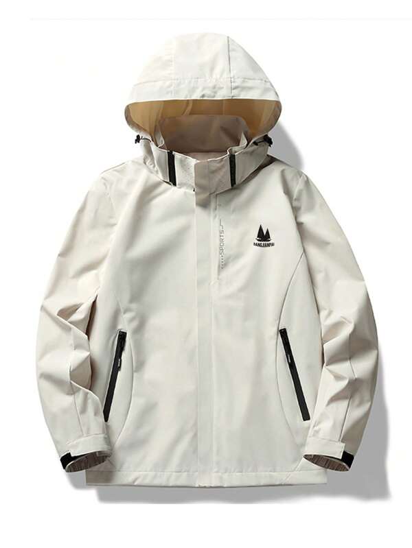 Men Letter Graphic Zip Up Hooded Jacket Without Tee